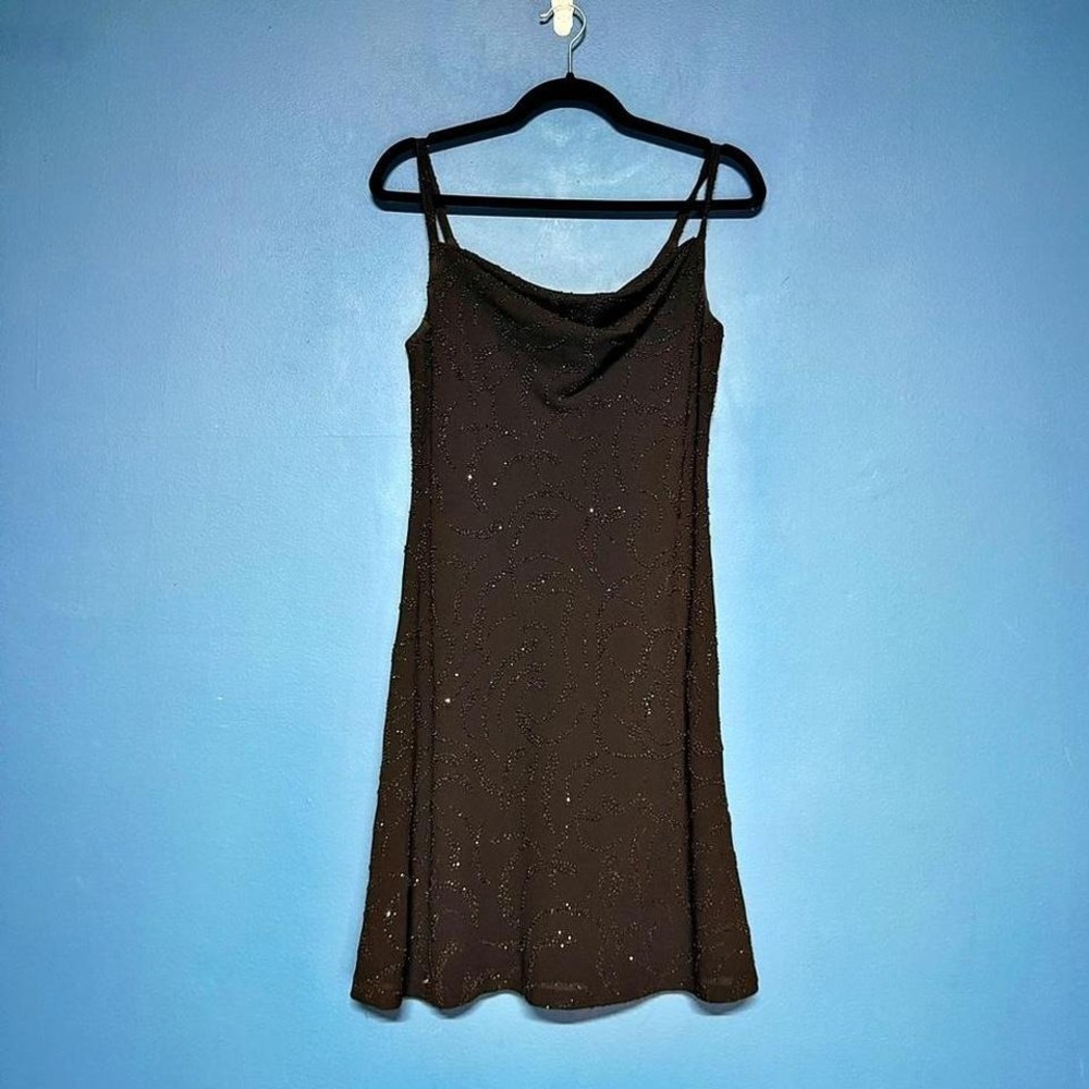 Vintage 90s Beaded Dress Women's Size 6 Donna Ricco Evening Black Cowl NYE Event